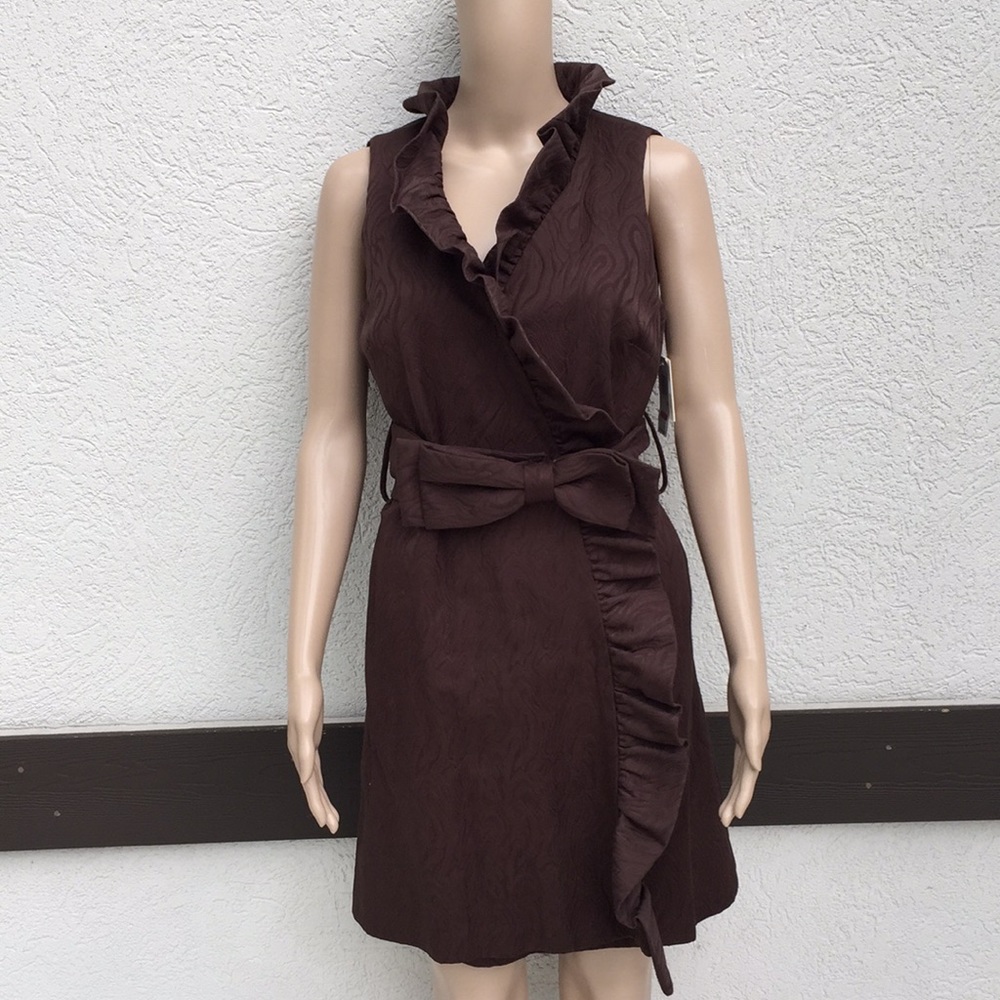 New Milly New York dress brown sleeveless ruffle bow